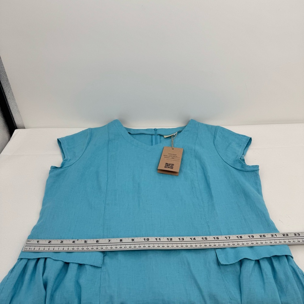 NWT Baltic Jura Linen Womens Size 46 Blue Midi Dress Short Sleeve V Neck Pockets - Picture 7 of 14